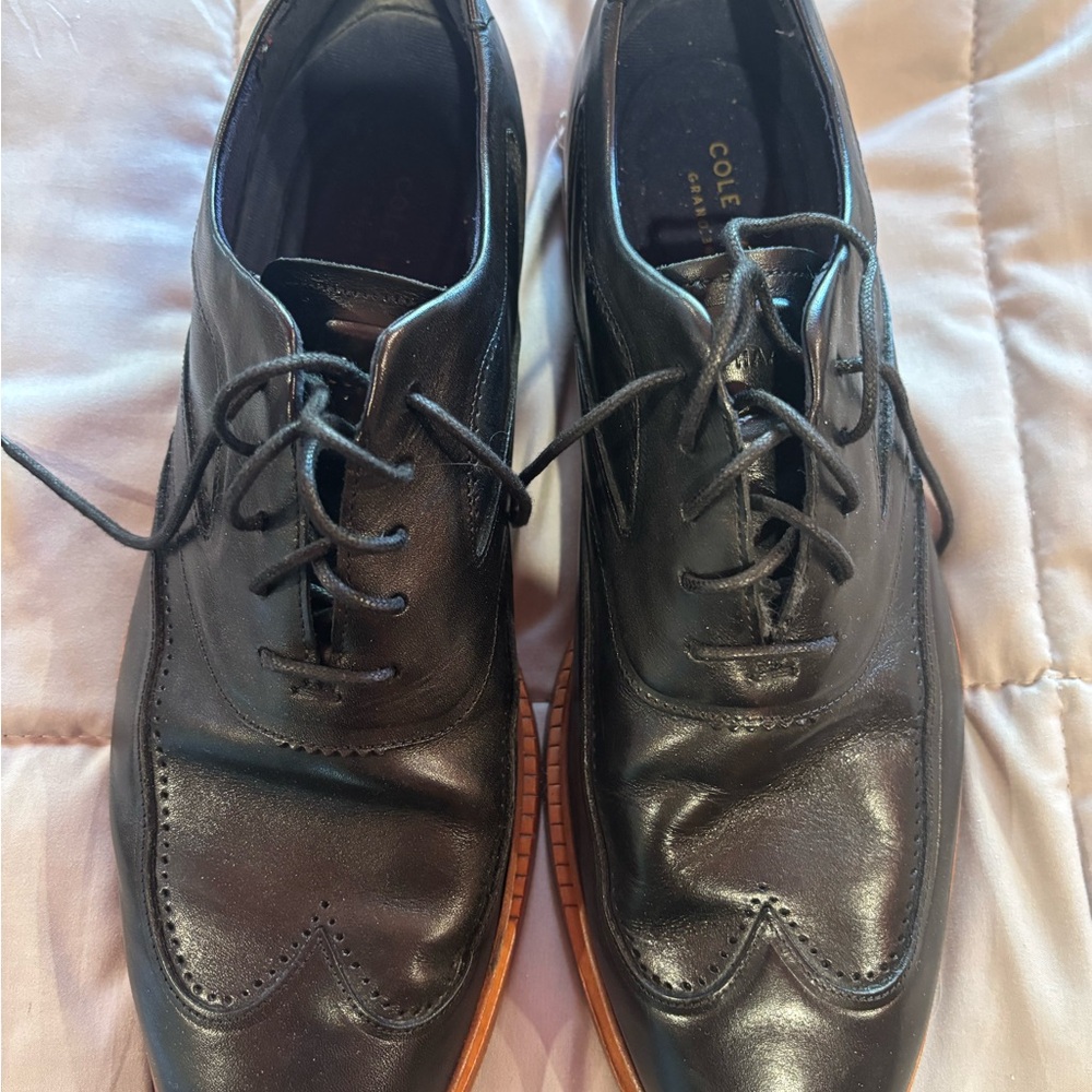 Cole Haan Black Leather Oxfords with Tan Soles